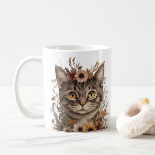 Boho Floral Cat Face Mok – Stijlvol en grillig