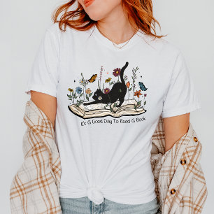 Boho Floral Cat Goede dag om een boekenliefhebber T-shirt