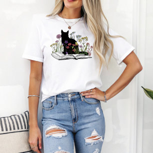 Boho Floral Cat Zittend op Boeken Boekenliefhebber T-shirt