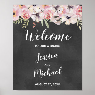 Boho Floral Chalkboard Wedding Welkomstteken Poster