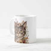 Boho Floral Chat Face Mug - Stylish & Whimsical (Devant gauche)