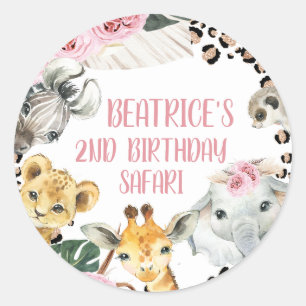 Boho Floral Cheetah Print Safari Verjaardagsfeest Ronde Sticker