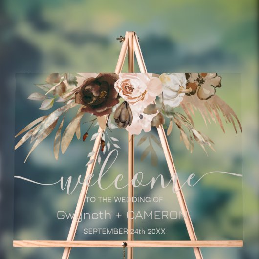 Boho Floral Citrouille Mariage bienvenue acrylique (Neutre)