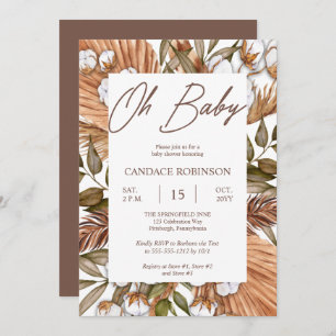 Boho Floral Cotton Baby shower gedroogde grassen Kaart
