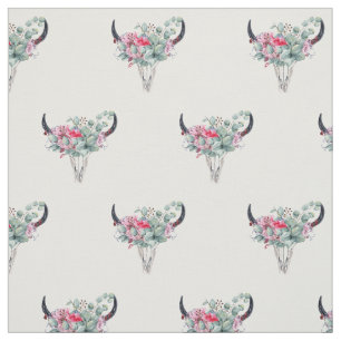 Boho Floral Cow Skull Pattern Stof