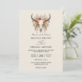 Boho Floral Cow Skull Western QR Code Wedding Kaart (Staand voorkant)