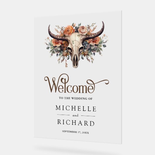 Boho Floral Cow Skull Western Wedding Welcome (Angle)