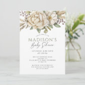 Boho Floral Cream Wit Baby shower Kaart (Staand voorkant)