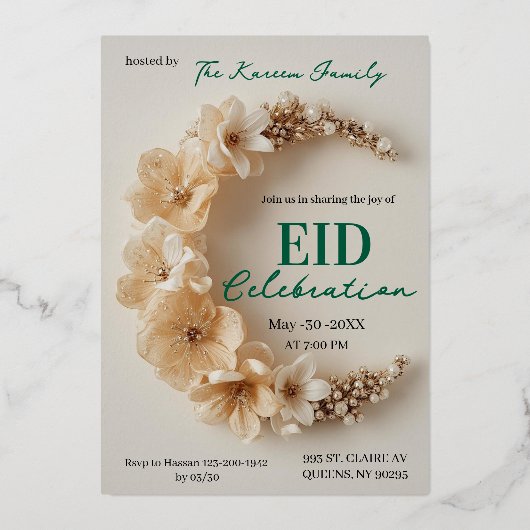 Boho Floral Crescent Eid Party Invitation (Recto)