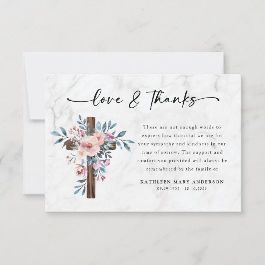 Boho Floral Cross Script begrafenis Bedankkaart (Voorkant)