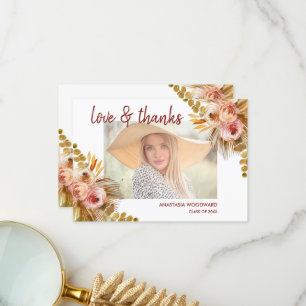 Boho Floral Custom Photo Afstuderen Dank u Bedankkaart