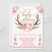 Boho Floral Deer Antler Baby shower Invitation (Devant)