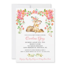 Boho Floral Deer Invitation Baby shower rose