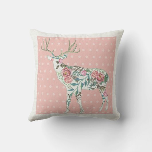 BOHO Floral Deer w Antlers Dot Pattern Kussen (Achterkant)