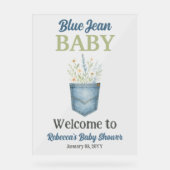 Boho Floral Denim Blue Jean Baby shower Bienvenue (Recto)