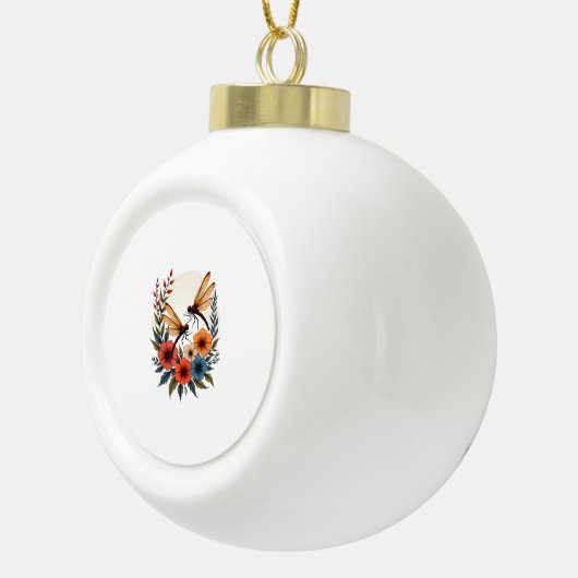 Boho Floral Dragonfly Keramische Bal Ornament (Rechts)