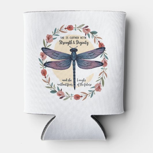 Boho Floral Dragonfly She Is Clothed With Strength Blikjeskoeler (Voorkant)