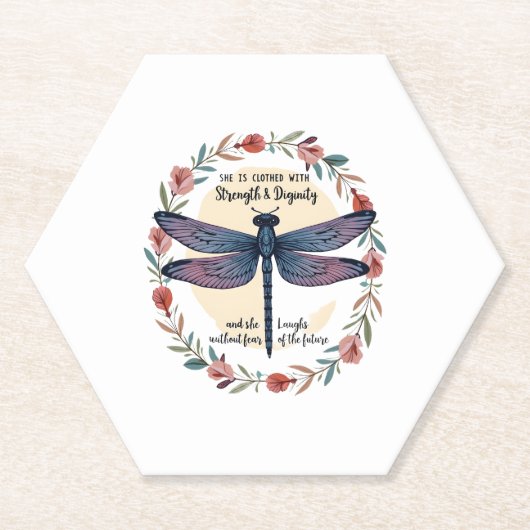 Boho Floral Dragonfly She Is Clothed With Strength Kartonnen Onderzetters (Voorkant)