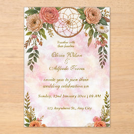 Boho Floral Dreamcatcher Huwelijksuitnodiging Acryl Uitnodigingen