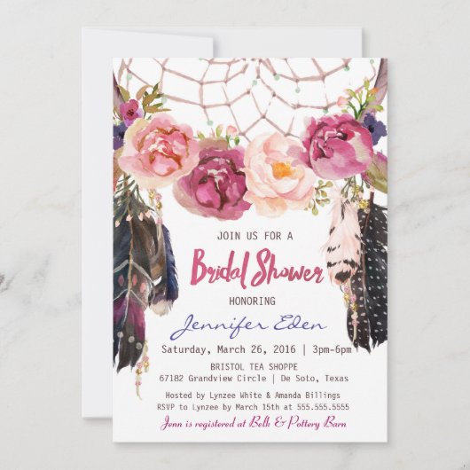 Boho Floral Dreamcatcher Invitation à la douche nu (Devant)