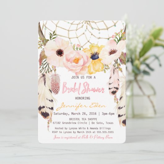 Boho Floral Dreamcatcher Invitation à la douche nu (Debout devant)