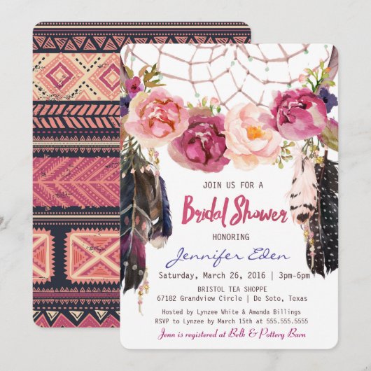 Boho Floral Dreamweaver Bridal Shower Kaart (Voorkant / Achterkant)