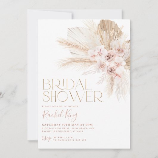 Boho Floral Dried Flowers Bridal Shower Kaart (Voorkant)