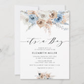 boho floral dusty blue baby shower call kaart (Voorkant)