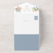 Boho Floral Dusty Blue Wedding All In One Uitnodiging (Buitenkant)