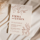 Boho Floral Earthy Beige Wedding Invitation Kaart