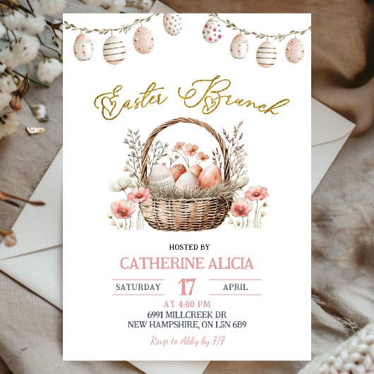 Boho Floral Easter Brunch Invitation Kaart