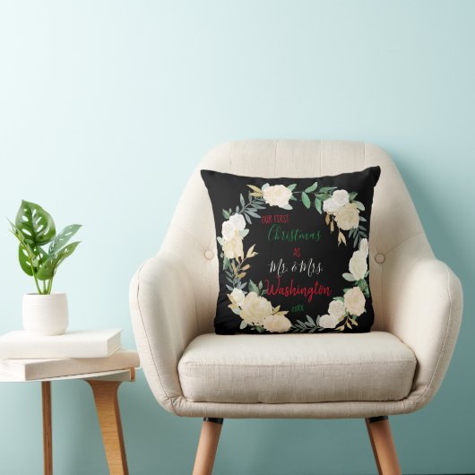 Boho Floral Eerste Kerstdag Gepersonaliseerd Kussen (Stoel)