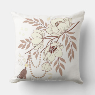 Boho Floral Elegance | Zacht beige Kussen