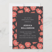 Boho Floral Elegant Black Red Graduparty Kaart (Voorkant)