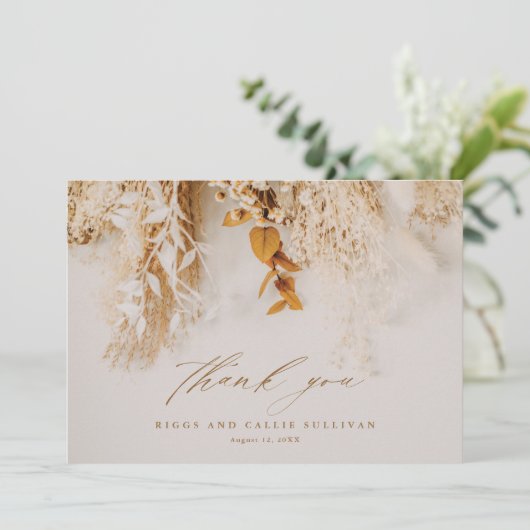 Boho Floral Elegant Script Wedding Bedankkaart (Staand voorkant)