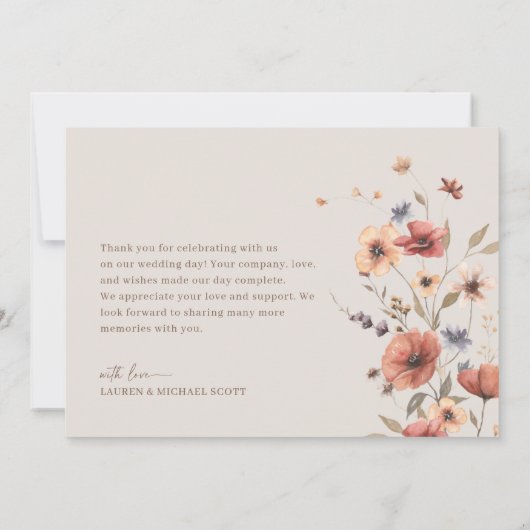 Boho Floral Elegante herfst bruiloft dank u kaart (Achterkant)