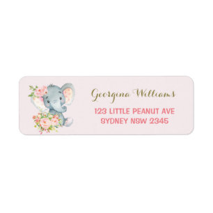 Boho Floral Elephant Baby shower Adres Etiket