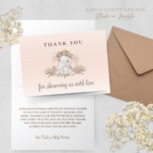 Boho Floral Elephant Baby shower bedankje Bedankkaart