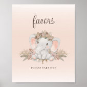 Boho Floral Elephant Baby shower Favorieten teken Poster (Voorkant)