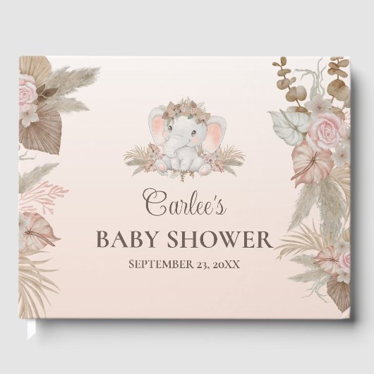 Boho Floral Elephant Baby shower Gastenboek (Voorkant)