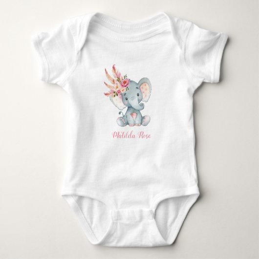 Boho Floral Elephant Baby Tutu Romper 1e verjaarda (Voorkant)