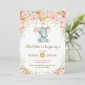 Boho Floral Elephant Invitation Or rose Anniversai (Debout devant)