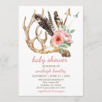 Boho Floral en Antler Baby shower Invitation