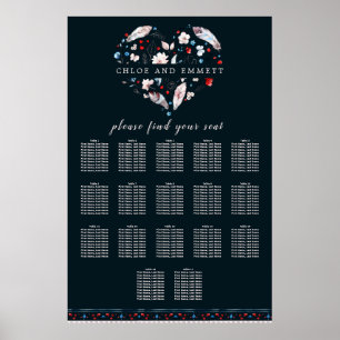 Boho Floral en Feathers 17-Table Seating Chart Poster