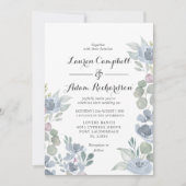 Boho Floral & Eucalyptus Dusty Blue Wedding Kaart (Voorkant)