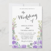 Boho Floral Eucalyptus Purple Faire-part de mariag (Devant)