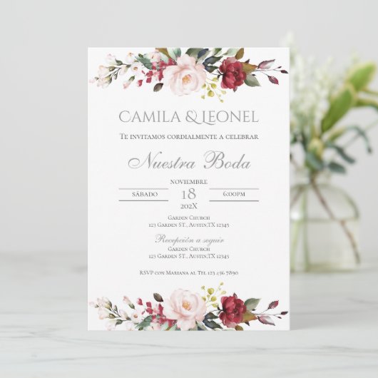 Boho Floral faire-part de mariage en espagnol (Debout devant)