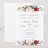 Boho Floral faire-part de mariage en espagnol (Devant / Derrière)