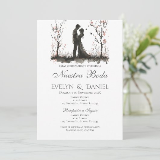 Boho Floral Faire-part de mariage en espagnol (Debout devant)