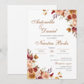 Boho Floral Faire-part de mariage en espagnol (Devant / Derrière)